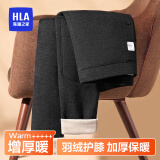 海澜之家（HLA）男士保暖裤男冬季仿羊羔绒加厚羽绒贴片加绒加厚防寒打底厚秋裤 麻灰8010（700g羽绒护膝） XL -175/100
