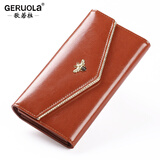 歌若拉钱包女士长款多卡位真皮手拿包女式零钱包手包大容量皮夹2025新款 棕色