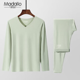 莫代尔80S支超细无痕内衣男士保暖内衣薄款秋衣秋裤套装男打底V领秋冬季 灰绿 无痕领口 XL (175) 推荐120-145斤