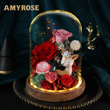 AMYROSE永生花一鹿有你玫瑰花礼盒520情人节礼物生日送女友爱人闺蜜 一鹿繁花-红色（大号）
