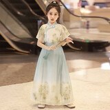 安妮优儿马面裙女童套装春秋儿童中式汉服2025新款古风夏季女孩绿色 160