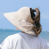 云见森知 遮阳帽子女夏天韩版大沿黑胶太阳帽沙滩防晒帽可折叠凉帽大檐 卡其色