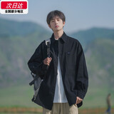 肯奈迪外套春秋男休闲衬衫工装衬衣日系长袖衣服男士外套港仔文艺 黑色-工装长袖衬衫 L 【仔细看尺码表】