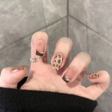 秋冬穿戴甲新款豹纹猫眼美甲贴法式ins学生显白高级指甲贴片光疗 金棕豹纹 24片 【短款】