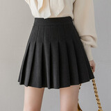 乔能半身裙女秋冬新款2023百褶裙毛呢短裙格子高腰a字裙西装料裙子女 毛呢-深灰色-松紧腰 S