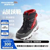 Skechers斯凯奇儿童绒绒靴雪地靴保暖男童棉鞋防寒加绒高帮女童靴660092L 男童/黑色/红色/BKRD 30码