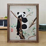 老秀馆蜀绣熊猫伴手礼双面刺绣摆件工艺品中国特色礼物送老外出国纪念品 胡桃木外框-登高望远