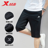 特步短袖T恤男装新款透气耐磨t恤翻领polo衫速干冰丝感休闲运动服上衣 黑色(速干七分) L /175