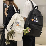 星之海（XINGZHIHAI）双肩包男简约大容量背包初中生高中大学生书包男女新款小学生书包 黑色【带徽章+恐龙挂件】