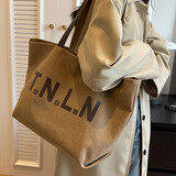 南木熊大容量帆布包包女2025新款单肩包休闲百搭托特包手提通勤包购物袋 托特包【棕色】