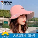啄木鸟 遮阳帽子女户外透气渔夫帽小雏菊夏季韩版潮百搭大帽檐防晒帽 浅粉色+米色【大檐款】 双面可戴
