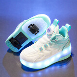 鸿星童儿童暴走鞋春秋双轮发光LED灯溜冰轮滑鞋女童小学生爆走鞋 冰月 35