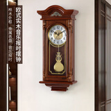汉时（Hense）创意复古实木挂钟欧式摆钟客厅挂墙时钟古典奏乐报时石英钟表HP67 桦木+整点报时+夜间止报