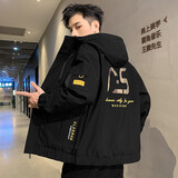 谦陌 大码夹克男胖子工装外套男宽松加肥加大号潮流潮青少年夹克衫男大学生连帽上衣服300斤穿肥佬男装 黑色 6XL（210-230斤）