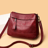 瑾安（JINAN）真皮女包斜挎包包牛皮软皮百搭中年妈妈包大容量三层单肩包女士包 酒红色大号