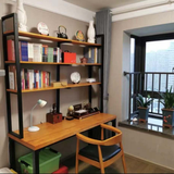 暖宏 北欧实木书桌书架一体组合电脑桌台式桌家用美式LOFT办公电脑桌写字桌子 （书桌书架）240*60*高215cm