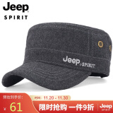 吉普（JEEP）帽子男士棒球帽秋冬加厚保暖羊毛呢鸭舌帽休闲户外舒适平顶帽 A0017深灰