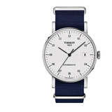 天梭（TISSOT）【咨询优价】瑞士手表魅时系列日历自动机械皮钢带男表 白盘编制表带T109.407.17.032.00