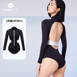 AQUAPLAY连体泳衣女性感显瘦露背温泉三角游泳装防晒速干浮潜水冲浪服 薄款长袖露背三角连体 M(96-110斤)