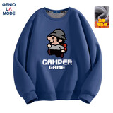 GENIOLAMODE加绒卫衣男士冬季加厚圆领无帽青少年男生冬天套头衣服 蓝色 2XL