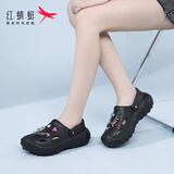 红蜻蜓洞洞鞋女外穿沙滩凉鞋软底厚底增高包头拖鞋WGK240331黑色38-39
