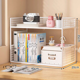 伊思家桌面绘本架置物架收纳盒简易书架多层铁艺神器飘窗收纳柜书桌 白色两层大号【桌面款】