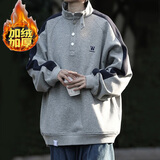 情侣卫衣男女秋冬季2025新款美式宽松套头无帽外套男学生百搭上衣 MWZXF-Y206灰色【加绒加厚】 XL