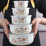 欧丽家 三件套搪瓷五件套珐琅搪瓷碗带盖套装碗冰箱保鲜碗盒沙拉碗菜碗 草莓蛋糕【10cm-18cm】