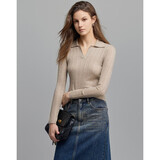 德玛纳【简约风通勤】春季法式坑条翻领线衫微弹修身舒适针织衫女式上衣