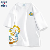 GENIOLAMODE男士短袖纯棉夏季舒适百搭潮流时尚圆领t恤男青少年夏装 白色 M