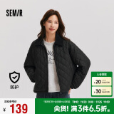 森马（Semir）棉服女灯芯绒翻领菱形格复古2024冬三防宽松轻薄棉衣109724112007