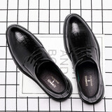 蜻蜓牌男士皮鞋新款商务正装休闲鞋英伦新郎结婚格子男内增高鞋结婚鞋 黑色(增高5CM) 41