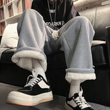 FOG SKY 羊羔绒裤子冬季棉裤宽松加厚加绒休闲裤男直筒运动长裤痞帅高街 BKEGDPS-B28灰色加绒 L (建议110-130斤)