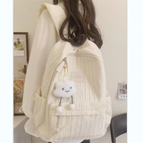 卡特骆轻便书包女大学生小众设计感简约百搭双肩包中小学生休闲旅行背包 白色大号【带长腿云朵挂饰】