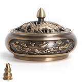 颖香黄铜香炉家用室内檀香摆件炉沉香熏香炉仿古盘香炉创意香薰炉茶道 金荷平底+铜香插+防火棉+试用香