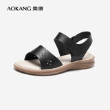 奥康（Aokang）妈妈鞋凉鞋夏季百搭舒适软底女凉鞋平底女鞋1224821023黑40码