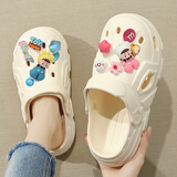 猫力洞洞鞋男士夏季新款户外穿EVA踩屎感增高沙滩防滑耐磨凉鞋女款 米白 【马甲女孩】 38-39 适合37-38