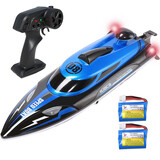 贝趣遥控船快艇游艇电动潜水艇军舰模型可下水儿童玩具男孩六一节礼物 36cm蓝【双电30分钟+灯