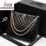 袋鼠2025斜挎大容量包包女七夕网红水桶包韩版百搭时尚菱格链条包 黑色(金色纯链)