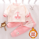 小三月6个月新生婴幼儿秋冬季加绒保暖内衣套装开裆分体加厚双面绒外套 A072和A-K071粉色【平腰按扣】 66码，建议10-16斤