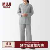 无印良品 MUJI 女式无侧缝双层纱织睡衣纯棉全棉 FDA20C1A 女士家居服套装 灰色X图案 S-M