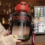 【可斜跨】波比熊1000ml玻璃杯超大容量水杯男女士耐高温夏季带吸管高颜值学生杯子车载运动健身大杯子 英文大肚玻璃杯黑1500毫升+贴纸+杯刷+吸管刷