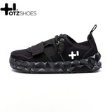 OTZ丑萌低帮帆布鞋男女同款百搭运动休闲鞋厚底果冻大头鞋 黑色 38 