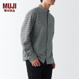 无印良品（MUJI）男式 法兰绒立领衬衫 长袖休闲百搭衬衣男士外套纯棉全棉ACA75C1A 米白色格纹 XXL （185/112A）