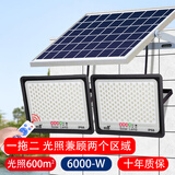 远盛达太阳能照明灯户外庭院灯家用投光灯光伏太阳灯室外防水路灯大功率 一拖二60000-W+光照600㎡+10米线 升级加强高配置+电量显示