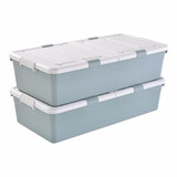 久梨沙 塑料有盖大号床底收纳箱床下装衣服被子整理箱玩具衣物储物箱 大号绿色高款2个装(93.5*47*24)