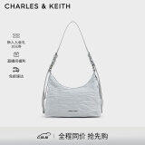 CHARLES&KEITH褶皱油蜡皮手提单肩腋下包女生日礼物CK2-40271360 Grey灰色 M