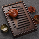 凡越家用竹制茶盘现代简约储水式茶托盘黑檀木办公室功夫茶具沥水茶台 竹盘景物(大号)：40*28*5.3cm