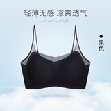 Carey Kay无痕运动内衣女无钢圈聚拢乳胶文胸小胸收副乳美背心式胸罩薄款 黑色-吊带 L (36) 适合100斤-120斤