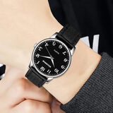 伯恩（BOARRNE）中考高考试专用学生手表 初中学生高中生手表男女静音无声指针表 2032B-黑盘黑帆布带-男表